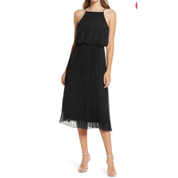 New NWT Sam Edleman Black Electric Pleated A-Line‎ Long Dress Size 6 - Picture 1 of 9
